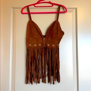 Deep Plunge fringed bralet top
